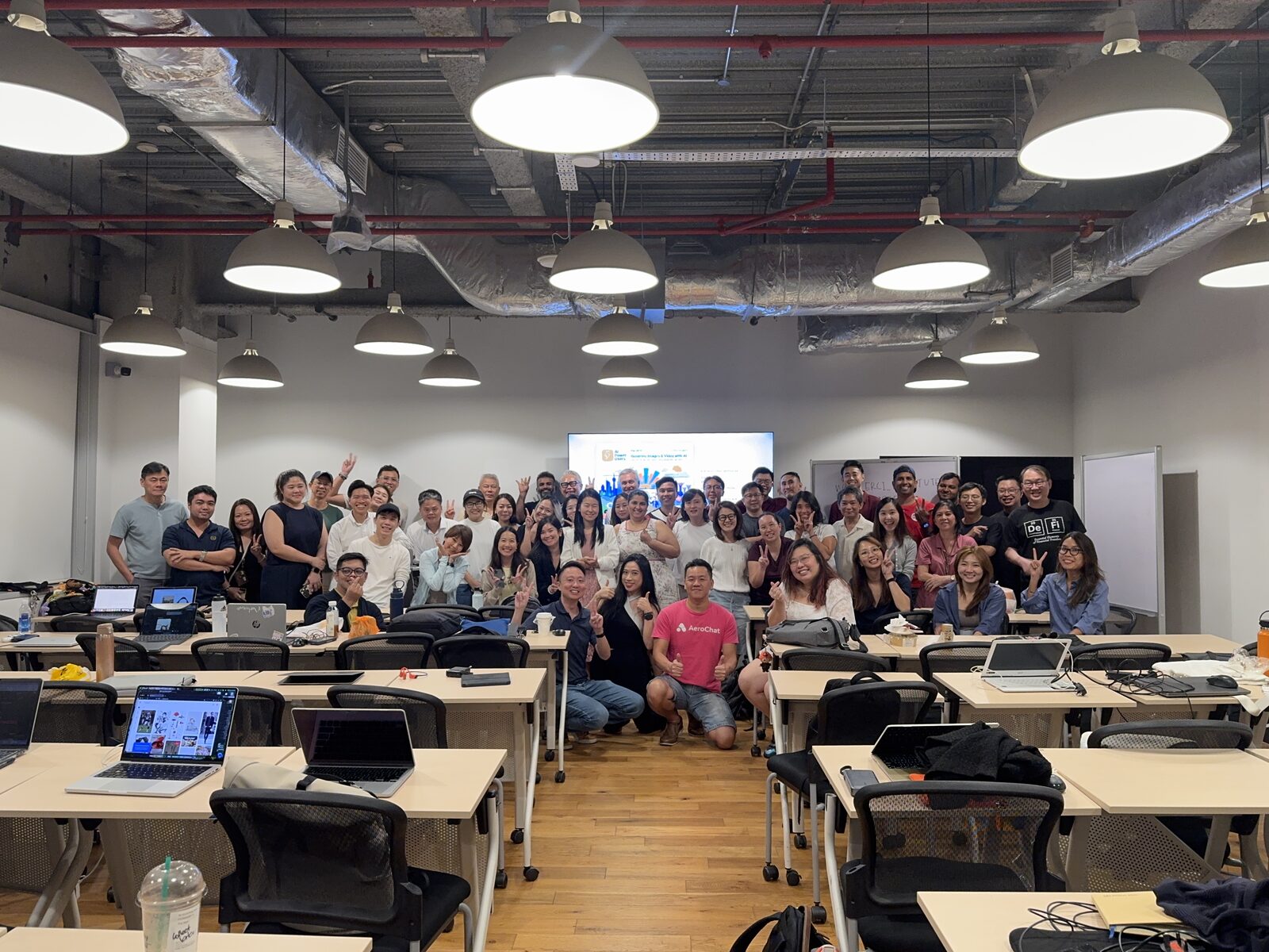 Group photo of the full room at AI Power Users Meetup 04 at ERC Institute, Singapore