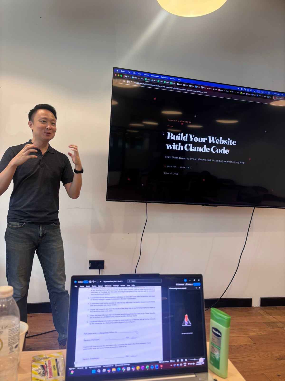 Keith presenting to the 23 April 2026 cohort at the Claude Code workshop